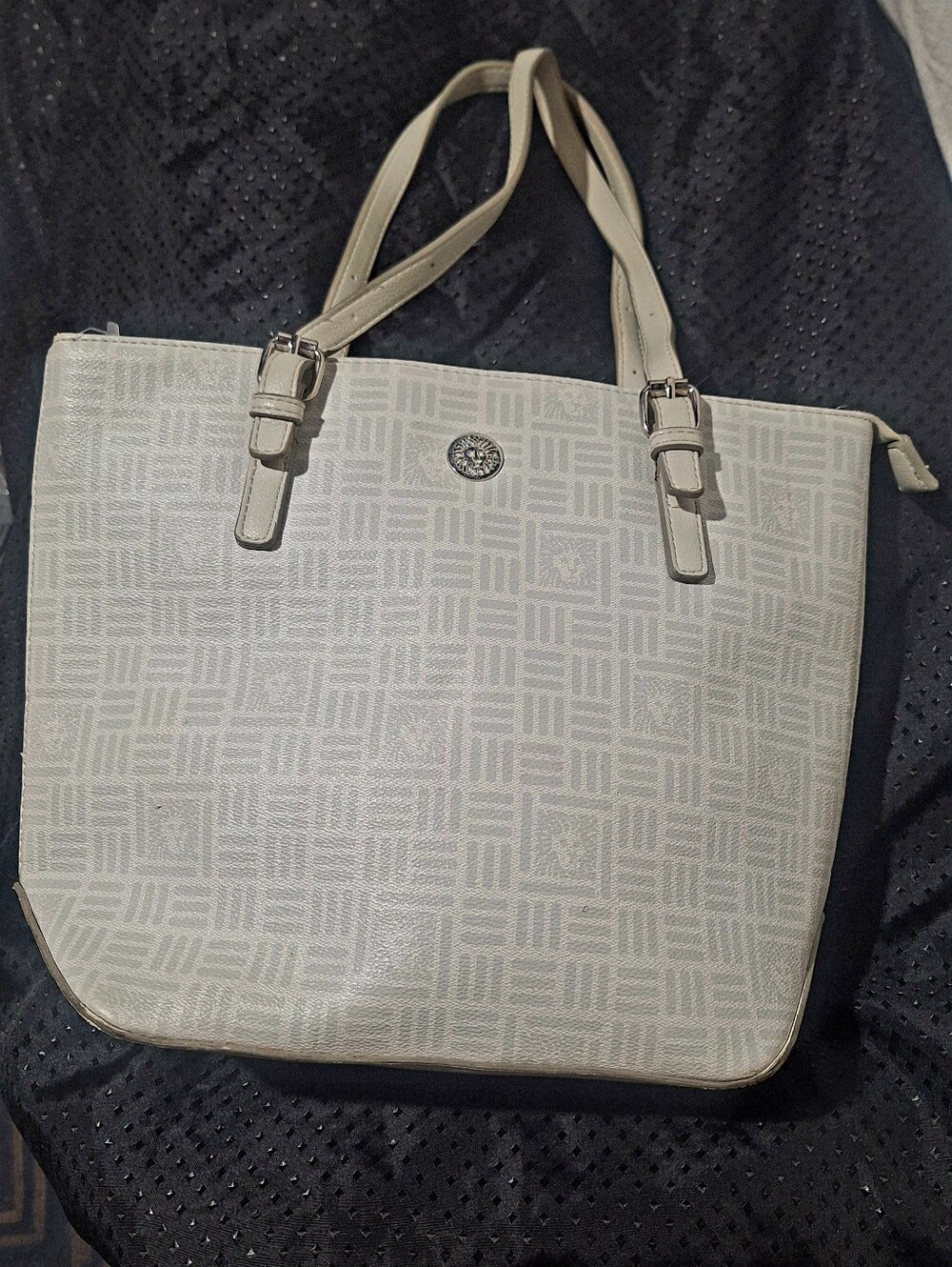 Anne Klein Cream/White Signature Tote with Adjustable Straps